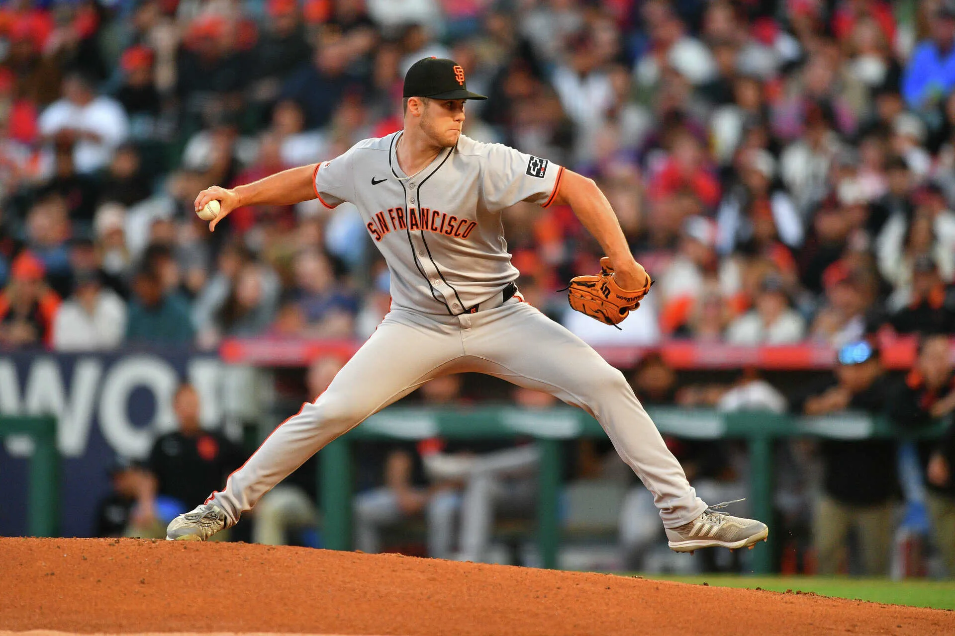 San Francisco Giants pitcher mid-windup during a game